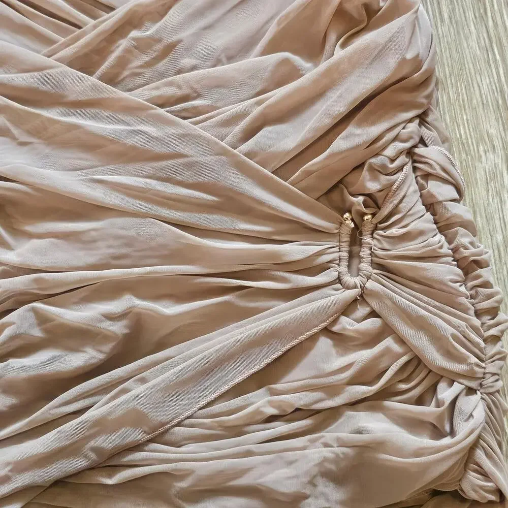 House of CB 'Laetitia' hazelnut gathered mini dress - Picture 4 of 7